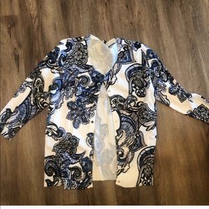 WHBM black white blue and & grey cardigan M